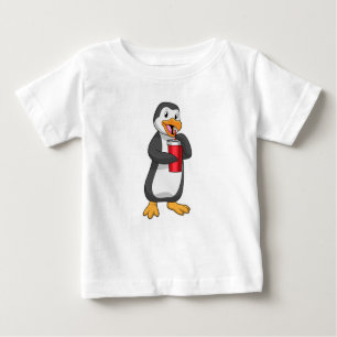 Camiseta De Bebé Pingüino con taza de bebida con paja