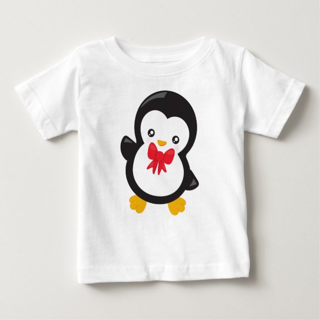 Camiseta De Bebé Pingüino Con Tejido De Bow, Pingüino Cuto, Pingüin (Anverso)