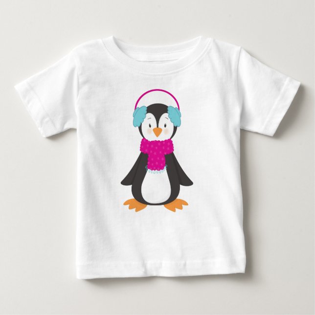 Camiseta De Bebé Pingüino Cuto, Pingüino Bebé, Pingüino Con Cubiert (Anverso)