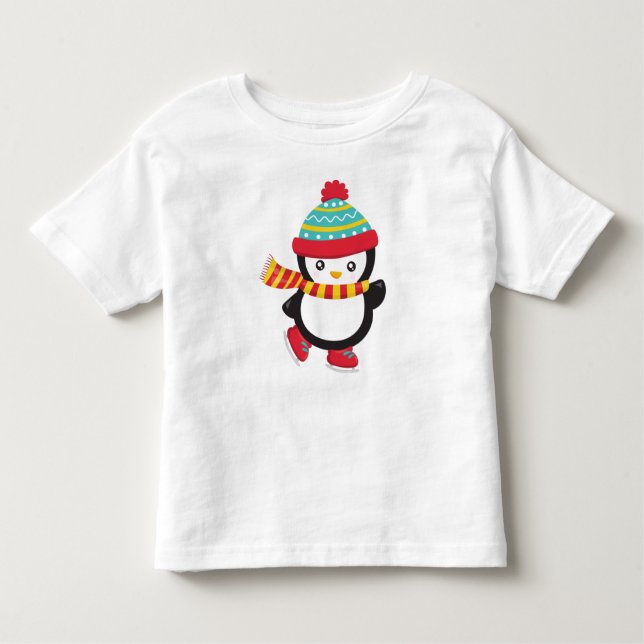 Camiseta De Bebé Pingüino Cuto, Pingüino De Patinaje Hielo, Gorra,  (Anverso)