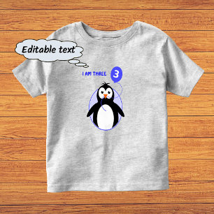 Camiseta De Bebé Pingüino de cumpleaños personalizado de texto azul