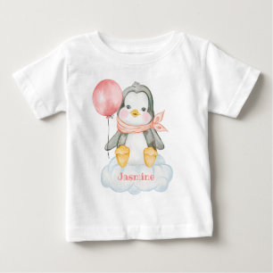 Camiseta De Bebé Pingüino de dibujos animados bebé rosa