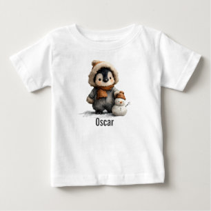 Camiseta De Bebé Pingüino de invierno con diseño de muñeco de nieve
