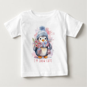 Camiseta De Bebé Pingüino de Invierno en Aquarela Adorable