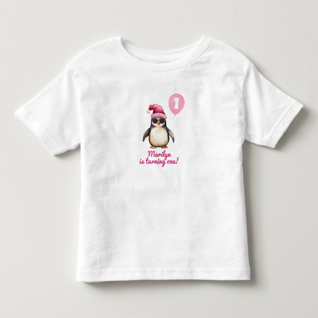 Camiseta De Bebé Pingüino de invierno rosa genial (Anverso)