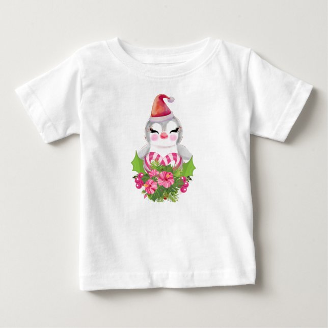 Camiseta De Bebé Pingüino de Navidades burdos en Santa Hat (Anverso)