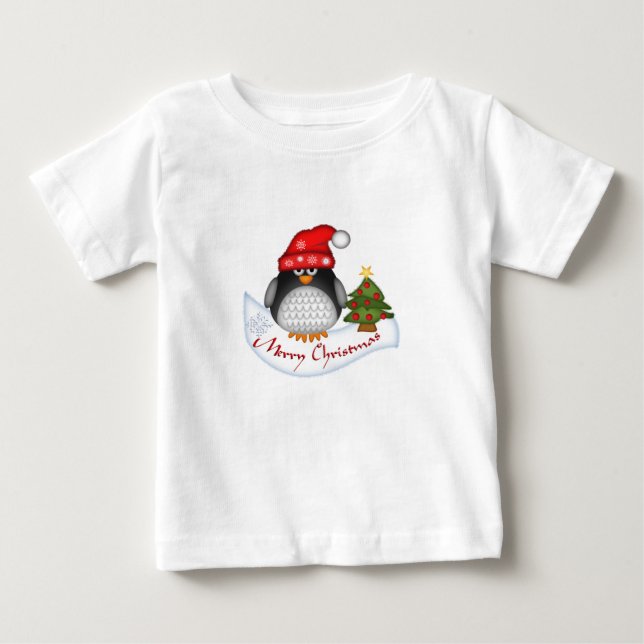 Camiseta De Bebé Pingüino de Navidades lindo con manga larga de niñ (Anverso)