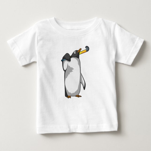 Camiseta De Bebé Pingüino en hockey con bastón de hockey (Anverso)