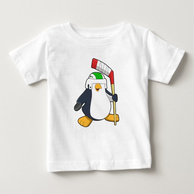 Camiseta De Bebé Pingüino en hockey sobre hielo con bastón de hocke (Anverso)