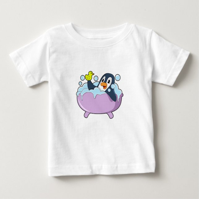 Camiseta De Bebé Pingüino en la bañera con pato (Anverso)