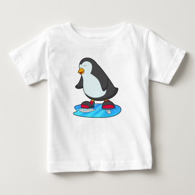 Camiseta De Bebé Pingüino en patinaje sobre hielo con patines de hi (Anverso)