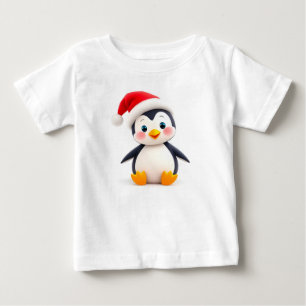 Camiseta De Bebé Pingüino Lindo con un Sombrero de Santa