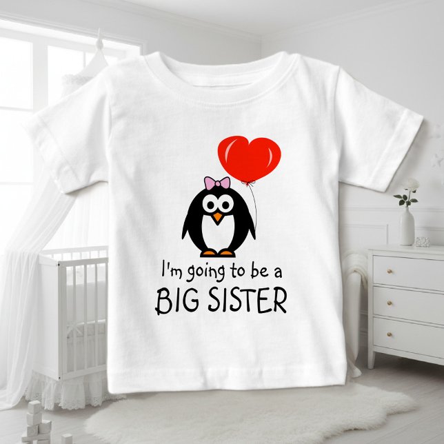 Camiseta De Bebé Pingüino lindo vestido de bebé de la hermana grand (big sister baby shirt)