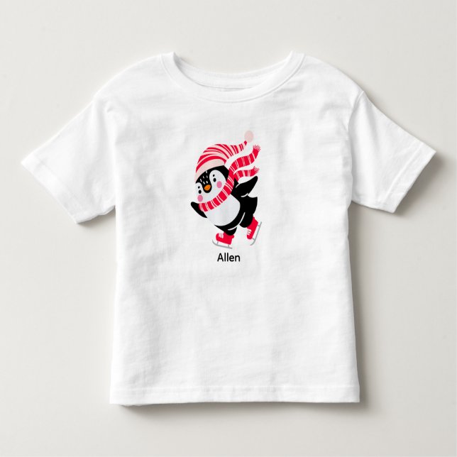 Camiseta De Bebé Pingüino navidad en Gorra y bufanda en patines (Anverso)
