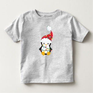 Camiseta De Bebé Pingüino navidad, Santa Hat, Navidades alumbran