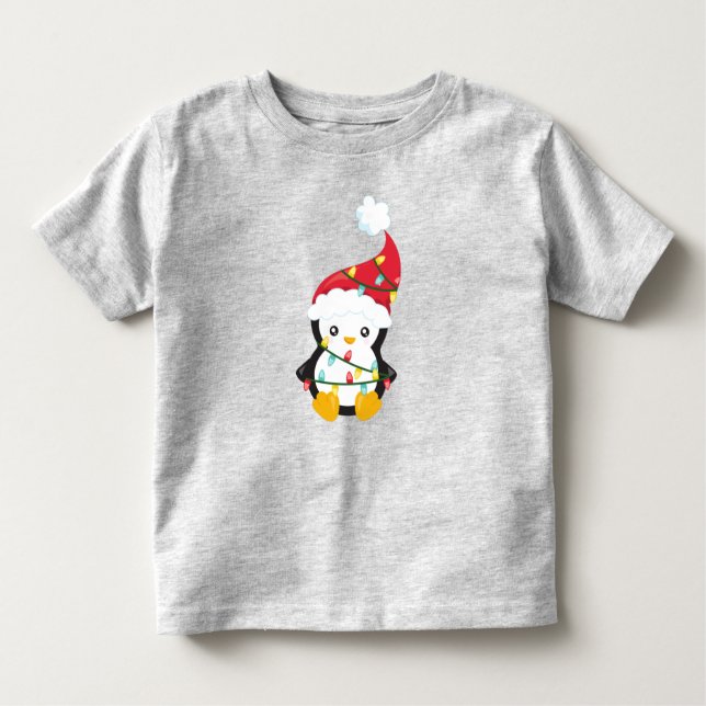 Camiseta De Bebé Pingüino navidad, Santa Hat, Navidades alumbran (Anverso)