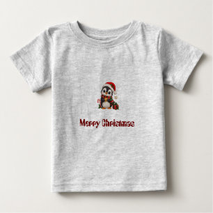 Camiseta De Bebé Pinguino Navideño Adorable con Gorro de Santa
