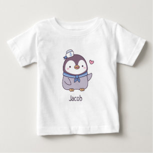Camiseta De Bebé Pingüino Pequeño Lindo Tripulación de Marinero Nom