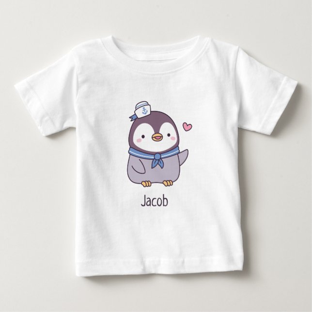 Camiseta De Bebé Pingüino Pequeño Lindo Tripulación de Marinero Nom (Anverso)