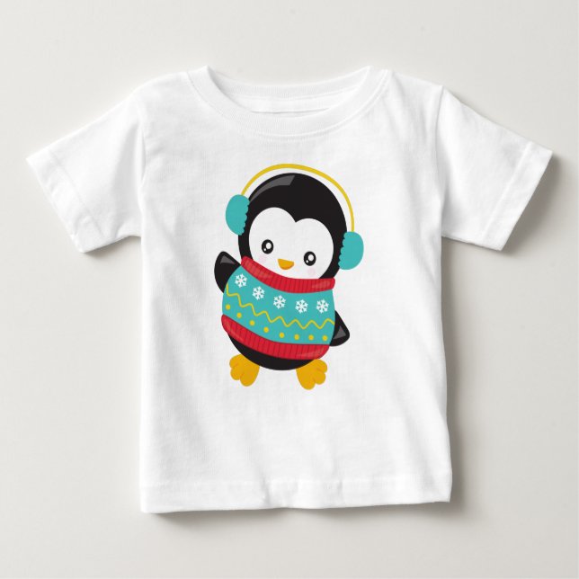 Camiseta De Bebé Pingüino, Pingüino Con Suéter, Esposas De Oídos (Anverso)