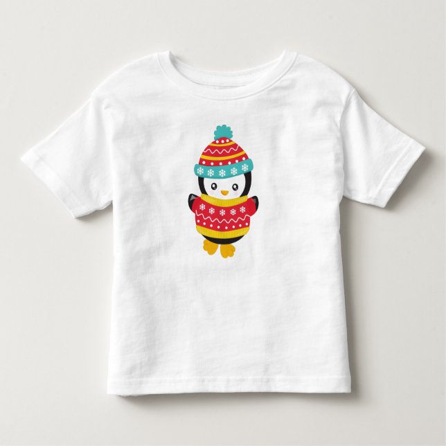 Camiseta De Bebé Pingüino, Pingüino Con Suéter, Gorra (Anverso)