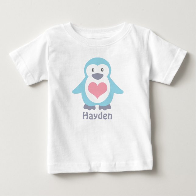 Camiseta De Bebé Pingüino y Corazón Rosado Personalizados (Anverso)