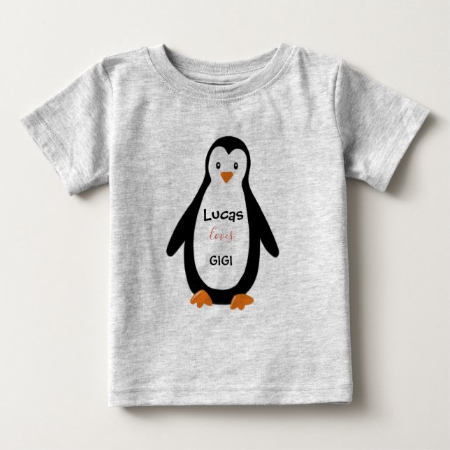 Camiseta De Bebé Pingüinos, Gigi y nombre (Anverso)