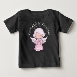 Camiseta De Bebé Pink 1st Christmas Girls Angel Cute 2025 Black