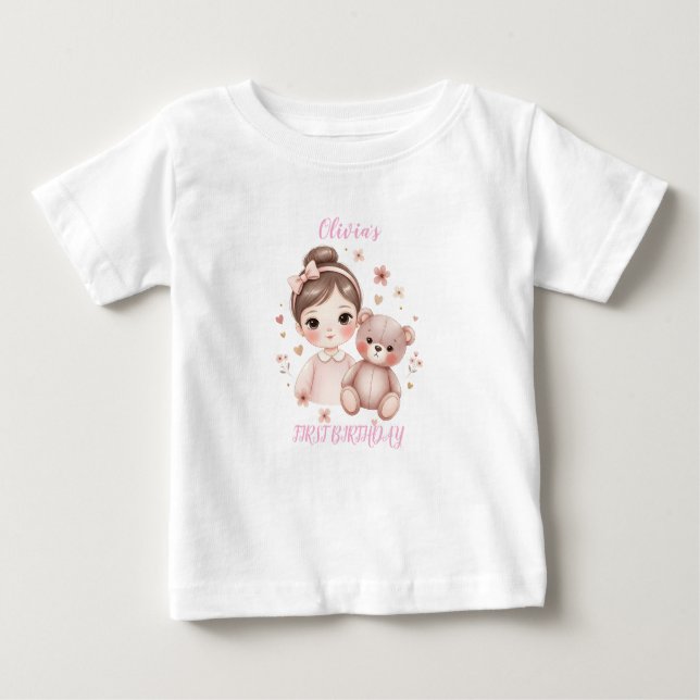 Camiseta De Bebé Pink 2nd Bear Birthday Girl Toddler T-shirt (Anverso)