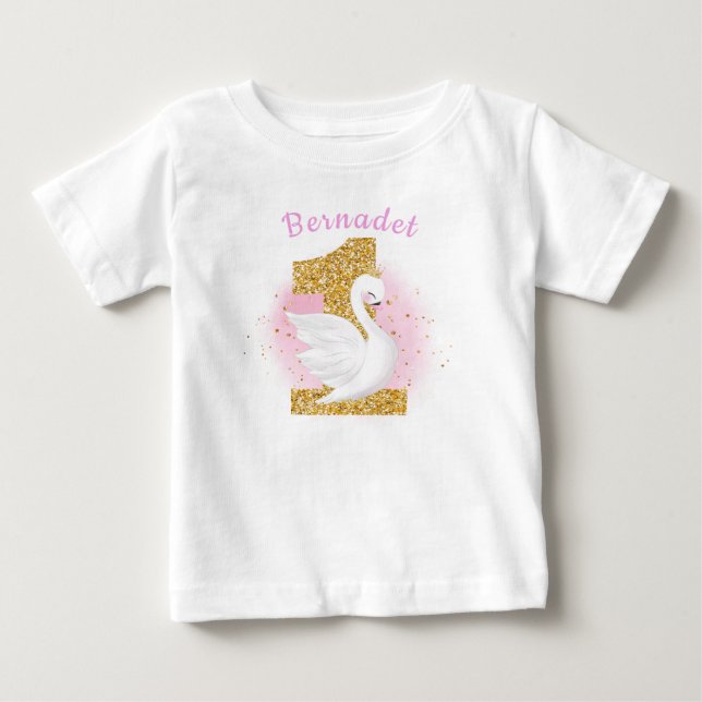 Camiseta De Bebé Pink and Gold Princess Princesa de Cisne de Cumple (Anverso)