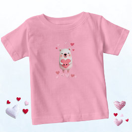 Camiseta De Bebé Pink and White  Kawaii Polar Bear with Hearts