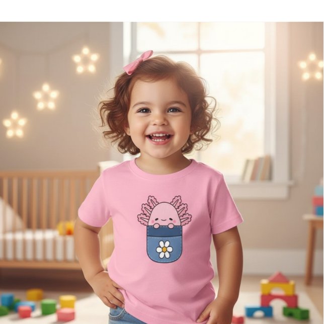 Camiseta De Bebé Pink Axolotl Pocket Flower Girl T-Shirt (Subido por el creador)
