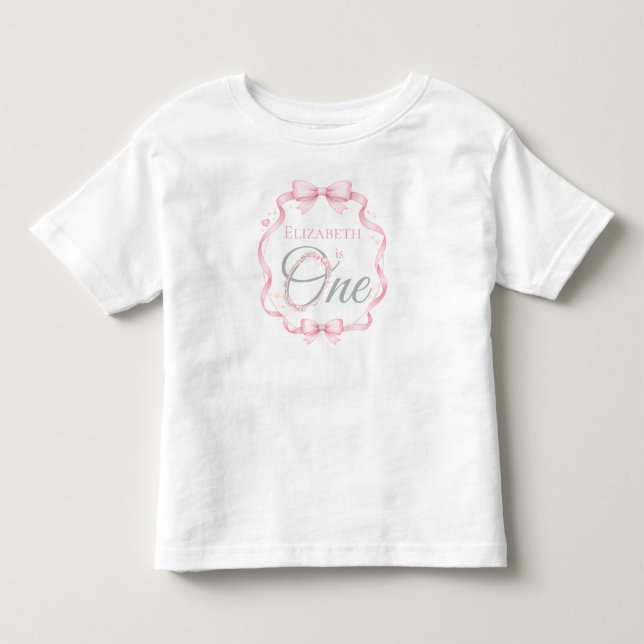 Camiseta De Bebé Pink Bow Coquette Elizabeth is One 1st Birthday (Anverso)