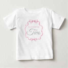 Camiseta De Bebé Pink Bow Coquette Elizabeth is Two 2nd Birthday