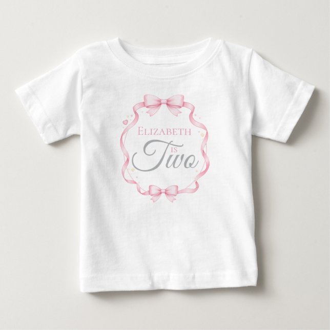 Camiseta De Bebé Pink Bow Coquette Elizabeth is Two 2nd Birthday (Anverso)