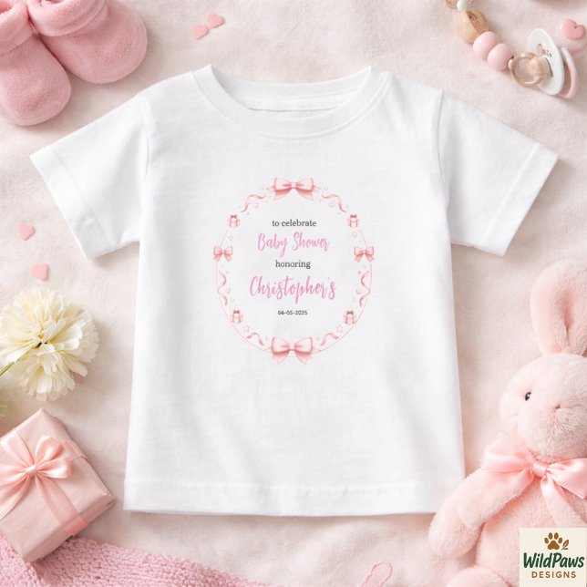 Camiseta De Bebé Pink Bow Girl Baby Shower – Cute & Fun Party (Pink Bow Girl Baby Shower – Cute & Fun Party T-Shirt
)
