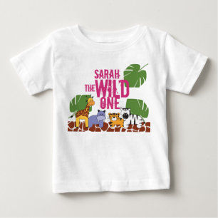 Camiseta De Bebé Pink del primer cumpleaños de un Safari personali