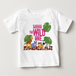 Camiseta De Bebé Pink del primer cumpleaños de un Safari personaliz