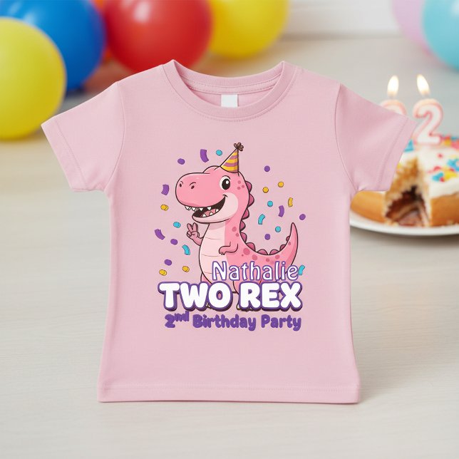 Camiseta De Bebé Pink Dinosaur  2nd Birthday Baby,Custom Name girl (Subido por el creador)