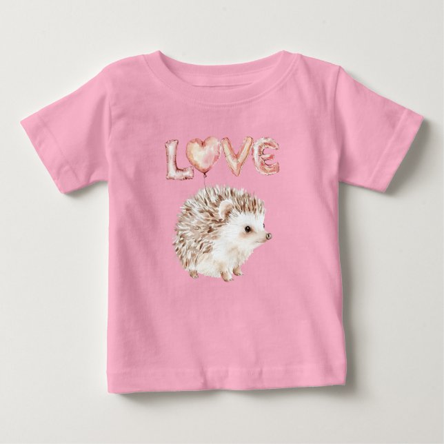 Camiseta De Bebé Pink Heart Love Balloons Cute Hedgehog (Anverso)