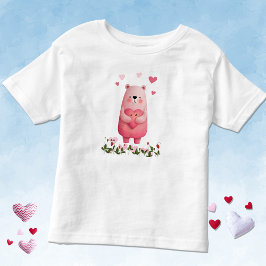 Camiseta De Bebé Pink Kawaii Bear with Hearts