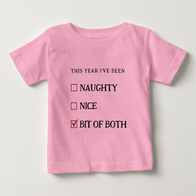 Camiseta De Bebé Pink Naughty Nice List graciosos Navidades (Anverso)
