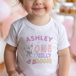 Camiseta De Bebé Pink One Silly Goose - Retro Girl First Birthday