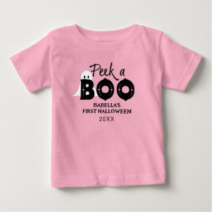Camiseta De Bebé Pink Peek A Boo Halloween Personalizado del 1er be