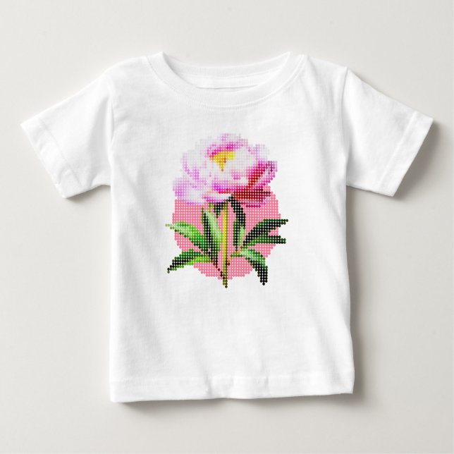 Camiseta De Bebé Pink Peony Dot Mosaic Flower (Anverso)