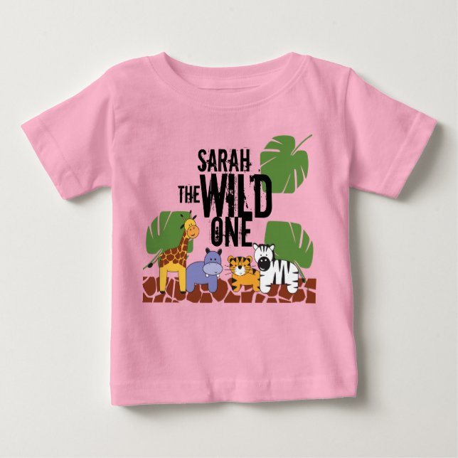 Camiseta De Bebé PINK Personalizado WILD One Safari Primer Cumpleañ (Anverso)