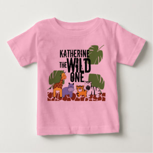 Camiseta De Bebé Pink Personalized WILD ONE Safari First Birday