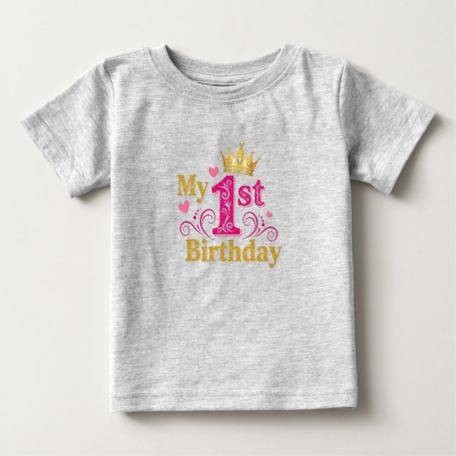 Camiseta De Bebé Pink Princess Crown 1st Birthday Baby T-Shirt (Anverso)