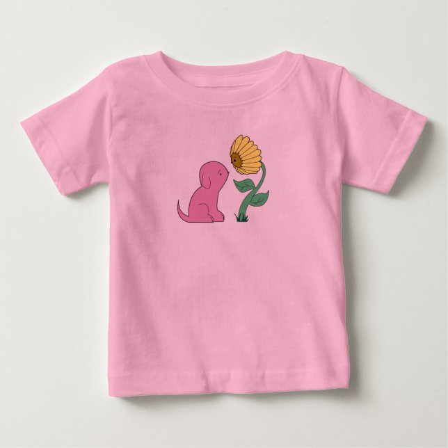 Camiseta De Bebé pink puppy and flower (Anverso)
