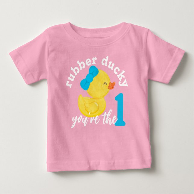 Camiseta De Bebé Pink Rubber Ducky eres el primer cumpleaños (Anverso)
